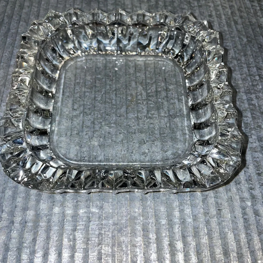 Vintage Depression Square Sawtooth Edges Trinket Ashtray Dish Glass‎